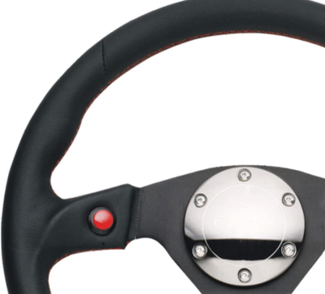 NRG Innovations NRG-RST-007R Reinforced Steering Wheel- 320mm Sport Steering Wheel With/Dual Horn Button/Chrome Plate/Leather, Double Riveted Spokes
