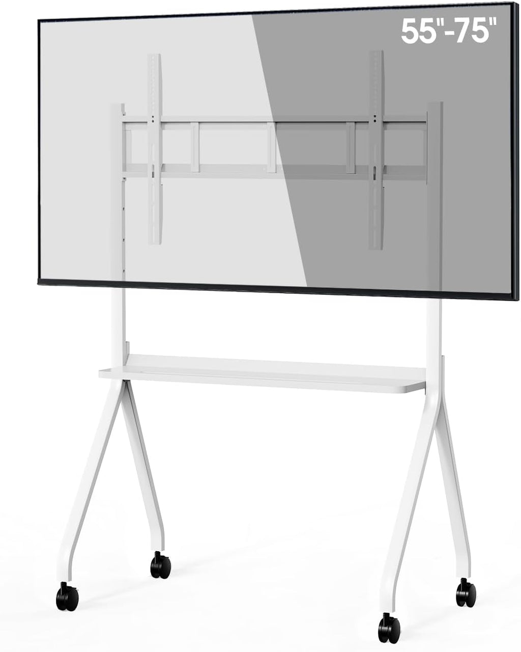 Mobile Stand for 43'- 75'' Smart Board, Heavy Duty Rolling TV Stand with Locable Wheels, Height Adjustable Holds up to 300lbs, Whiteboard Portable Cart on Wheels