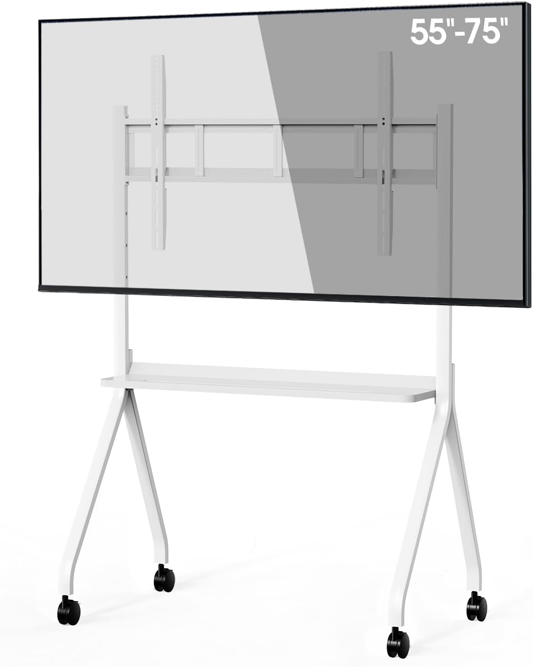 Mobile Stand for 43'- 75'' Smart Board, Heavy Duty Rolling TV Stand with Locable Wheels, Height Adjustable Holds up to 300lbs, Whiteboard Portable Cart on Wheels
