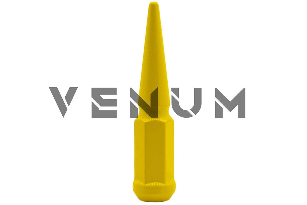 24 Pc Powder Coated Yellow Spike Lug Nuts | M14x1.5 | 4.5 inch Tall | 1 Piece Construction | Works with 2015-2024 F-150 6x135 MM Bolt Pattern