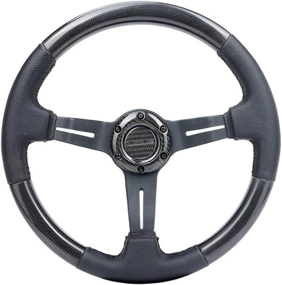 NRG Innovations NRG-ST-010CFBS Steering Wheel - Carbon Fiber Steering Wheel with LEATHER ACCENT 350mm 1.5' DEEP BLACK STICHING