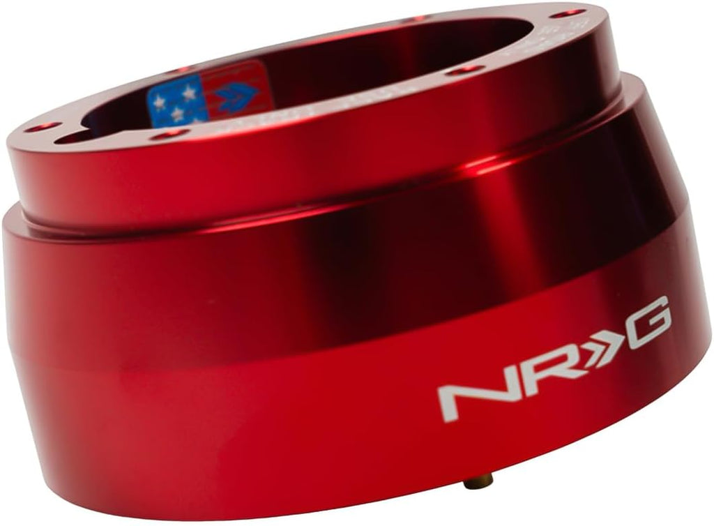 NRG Innovations Racing Style Steering Wheel Short Hub, Lockable Aluminum Steering Shaft, 6x70mm Bolt Pattern Quick Release Adapter Unit, For Datsun, Red, NRG-SRK-142H-RD