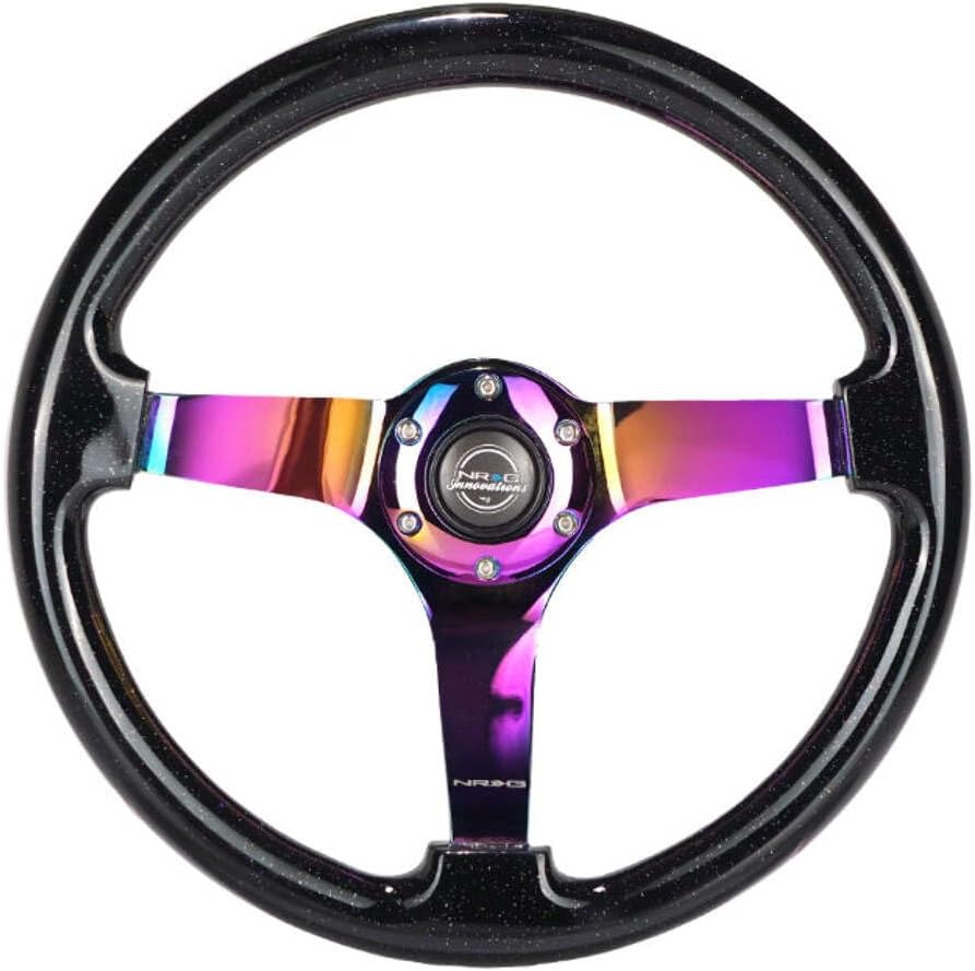 NRG Innovations NRG-RST-036BSB-MC Reinforced Steering Wheel - Classic Black Sparkled Wood Grain Wheel (3' Deep, 4mm), 350mm, 3 Solid Spoke Center in Neochrome
