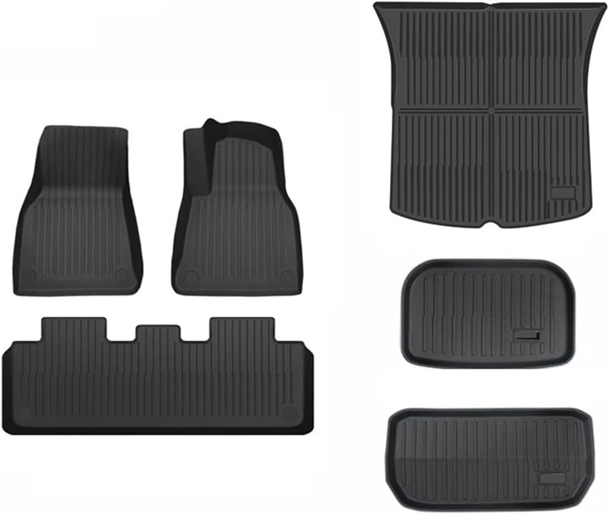 Floor Mats Compatible with Tesla Model 3 Y 2021-2024 5-Seater Custom All Weather Heavy Duty TPE Cargo Liner Trunk Accessories(Y TPE RHD 6PCS)