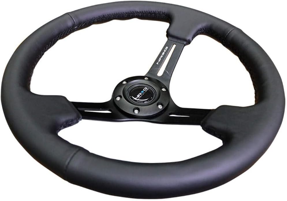 NRG Innovations NRG-RST-018R Reinforced Steering Wheel 350mm Sport Steering Wheel (3' Deep) Leather with Stitching, Slit Spoke Design over Circular Cut-Outs