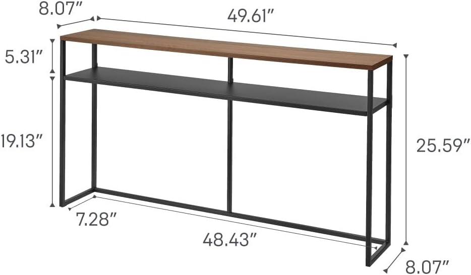 YAMAZAKI Home Tower Long Console Table for Entryway Or Hallways, Narrow Behnd Sofa Table with Wooden Top and Metal Shelf - Shelf, 26' - Steel