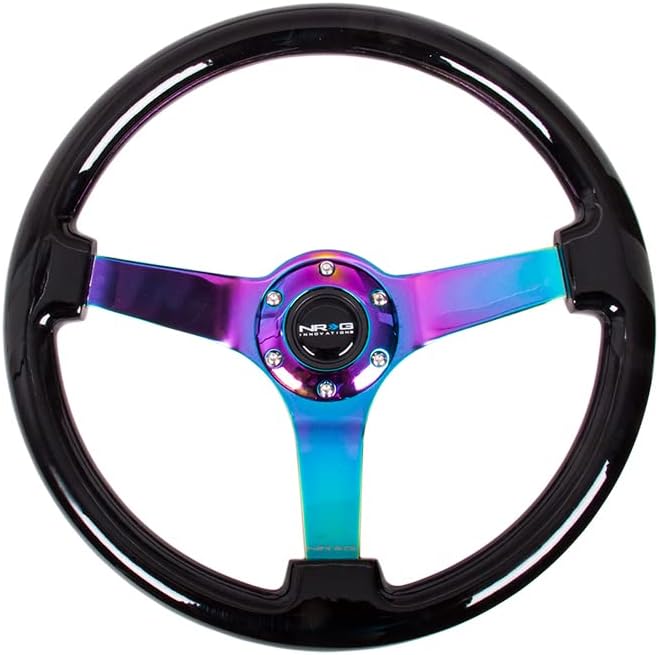 NRG Innovations NRG-RST-036BK-MC Reinforced Steering Wheel Classic Black Wood Grain Wheel (3' Deep), 350mm, 3 Solid Spoke Center in Neochrome