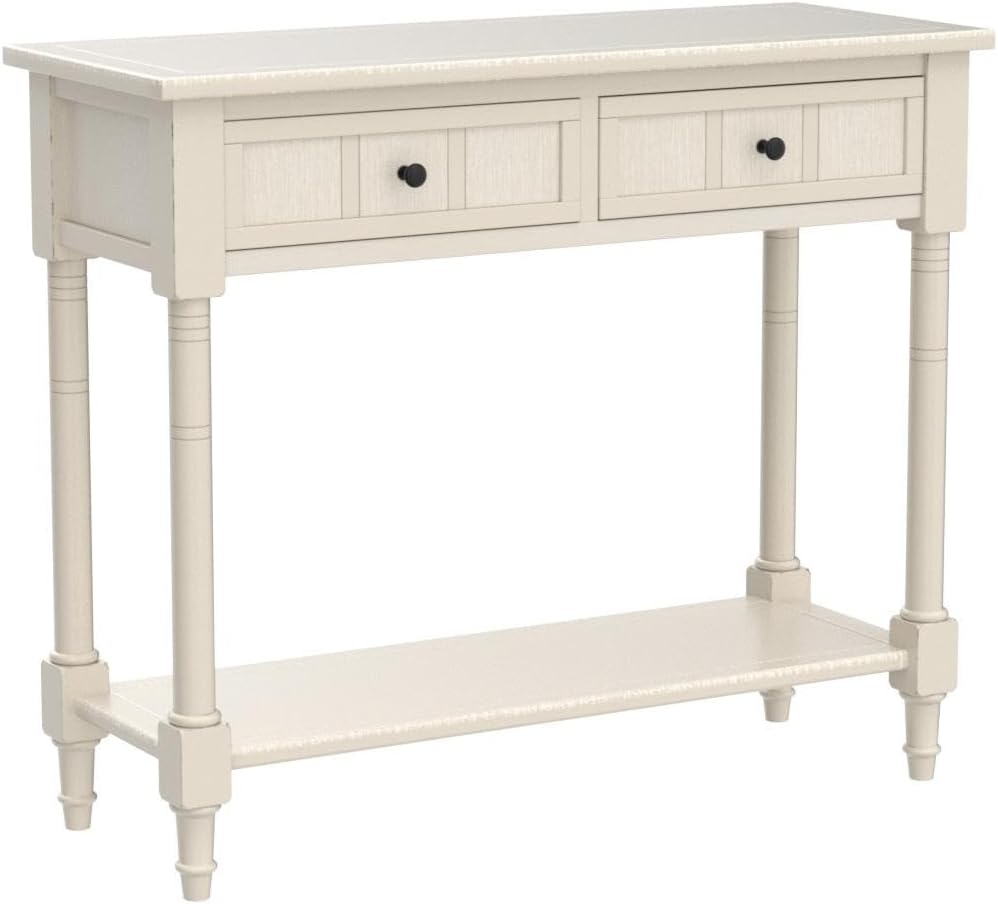 Merax Wood Sofa Table Console Table,Entryway Table Traditional Design with Two Drawers and Bottom Shelf for Living Room,Hallway,Dining Room,Retro Grey