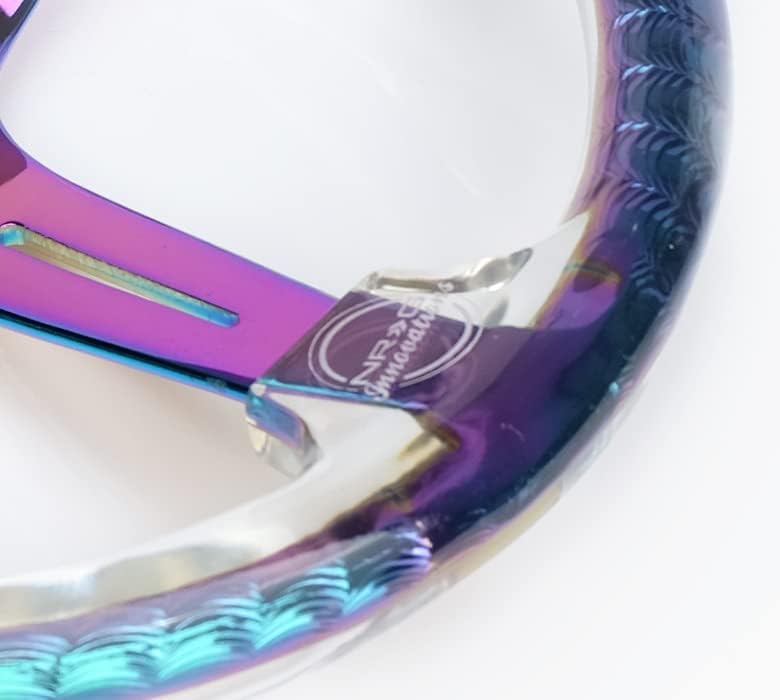 NRG Innovations NRG-RST-027MC-CL Reinforced Steering Wheel 350mm 2' Deep Dish Clear Acrylic Steering Wheel and NeoChrome Spoke Finish with Slits