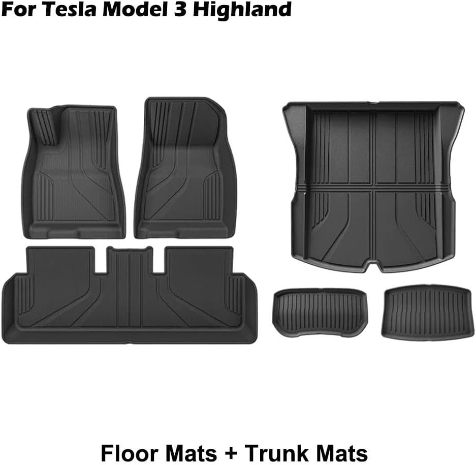 Floor Mats | Compatible with Tesla Model 3 Highland 2025 TPE All Weather Cargo Liner Water Resistant Single Double Layer Mats Accessories(SN-M3H FL 6PCS LHD)