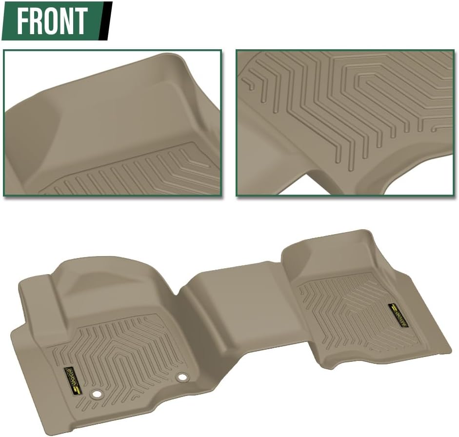 GRAND ORANGE 1st & 2nd Row Beige 2PCS Floor Mats Cargo Liners Fit Chevy Silverado GMC Sierra 1500 Double Cab 2019-2024 TPE All Weather Protection Floor Liners Beige Alfombras para Carro
