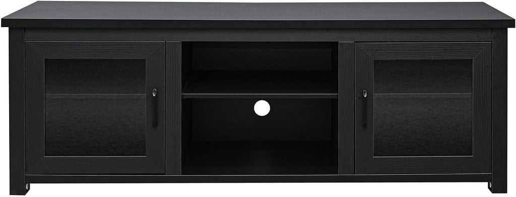 Flash Furniture Sheffield Classic Stand for up to 80' TVs-Modern Finish with Full Glass Doors-65 Engineered Wood Frame-3 Shelves, 65', Black