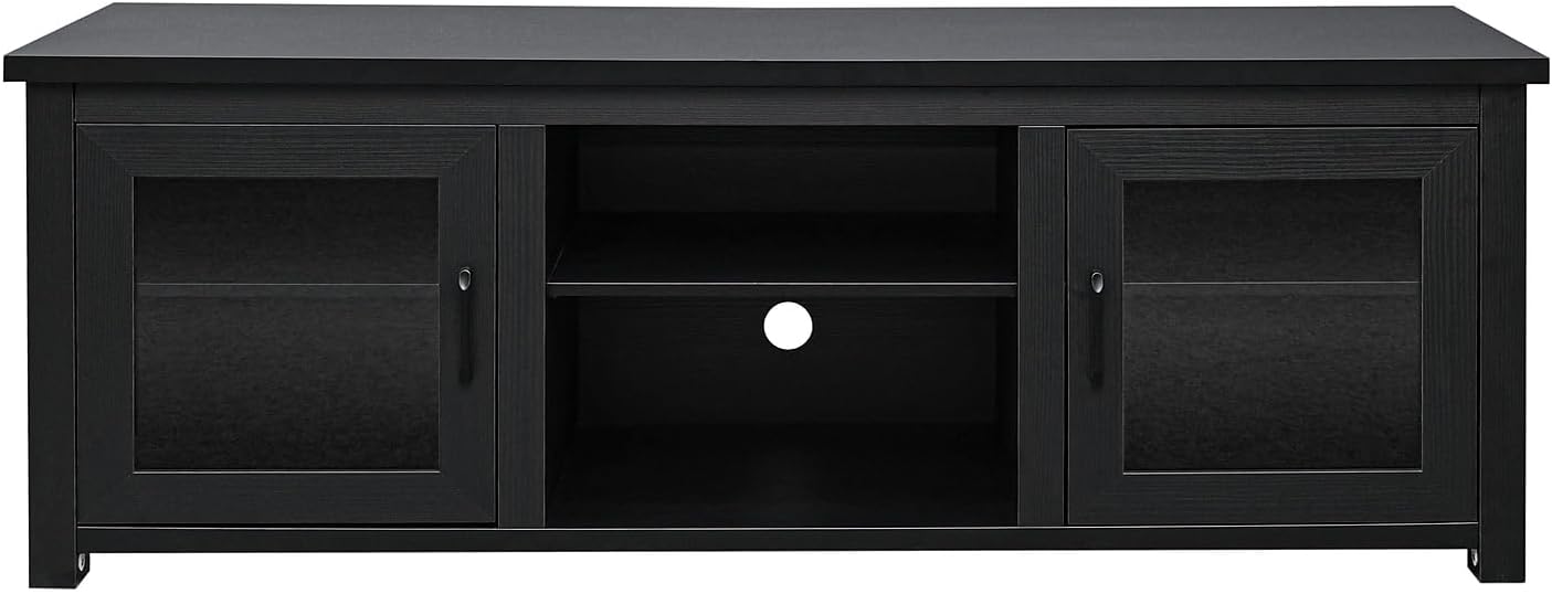 Flash Furniture Sheffield Classic Stand for up to 80' TVs-Modern Finish with Full Glass Doors-65 Engineered Wood Frame-3 Shelves, 65', Black