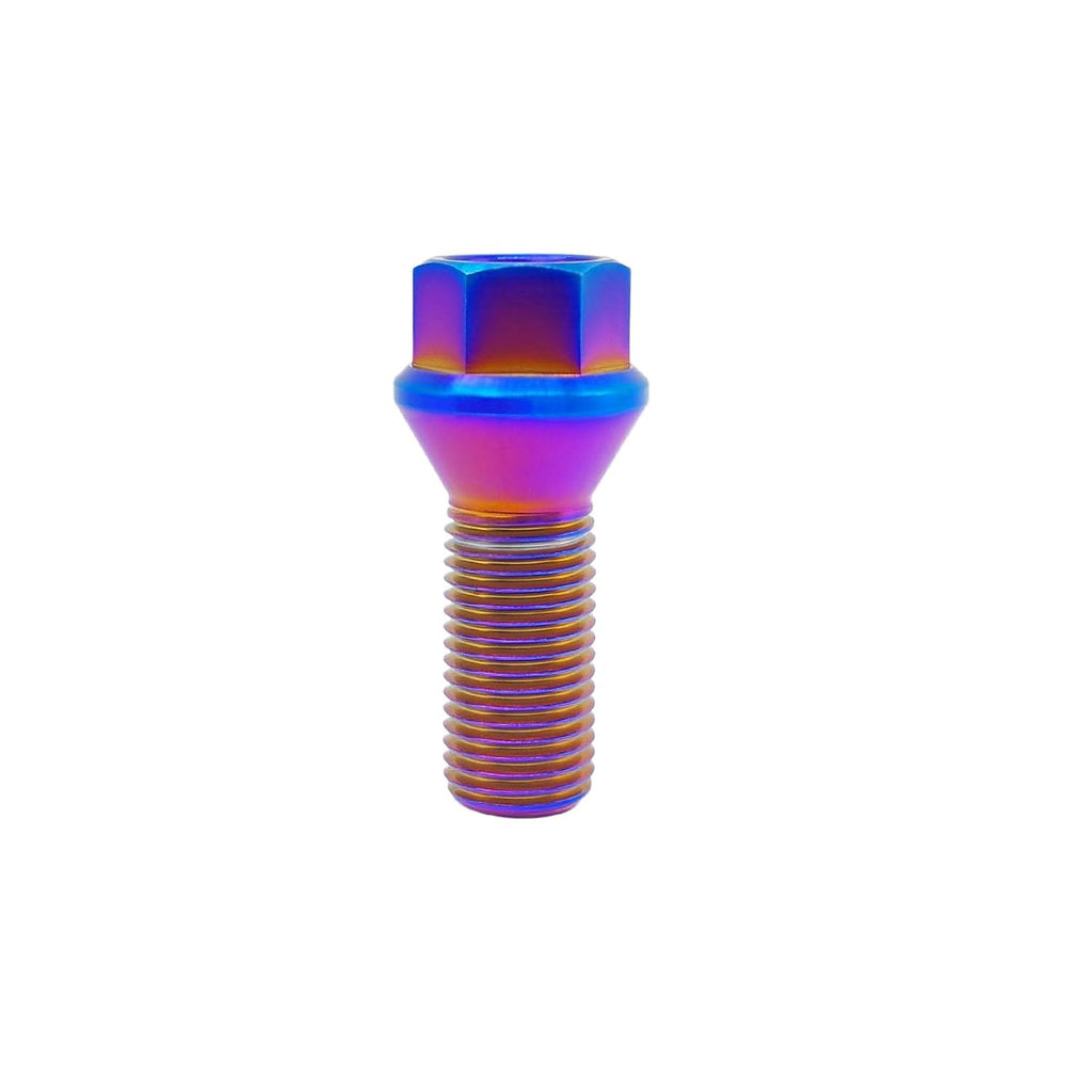 20 PCS RISON-Titanium M12/M14x1.5 Lug Bolts Shank 6AL4V Aerospace Grade Cone Seat Titanium Colorful Wheel Lug Bolts (M14x1.5x28mm, Burnt Blue)