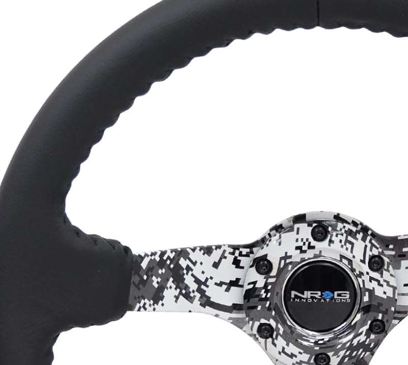 NRG Innovations NRG-RST-036DC-R Reinforced Steering Wheel, Hydro Dipped Digital Camo 3' Deep, 5mm Spoke, 350mm Sport Steering Wheel Black Leather With Black Baseball Stitching