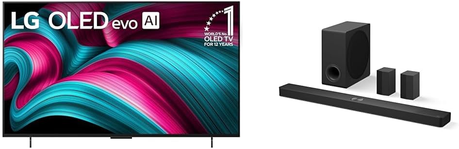 LG 42' OLED evo C5 4K Smart TV Bundle with S90TR 7.1.3-Channel OLED evo TV Matching Home Theater Soundbar with Rear Surround Speakers and Wireless Subwoofer, Wow Orchestra, Dolby Atmos