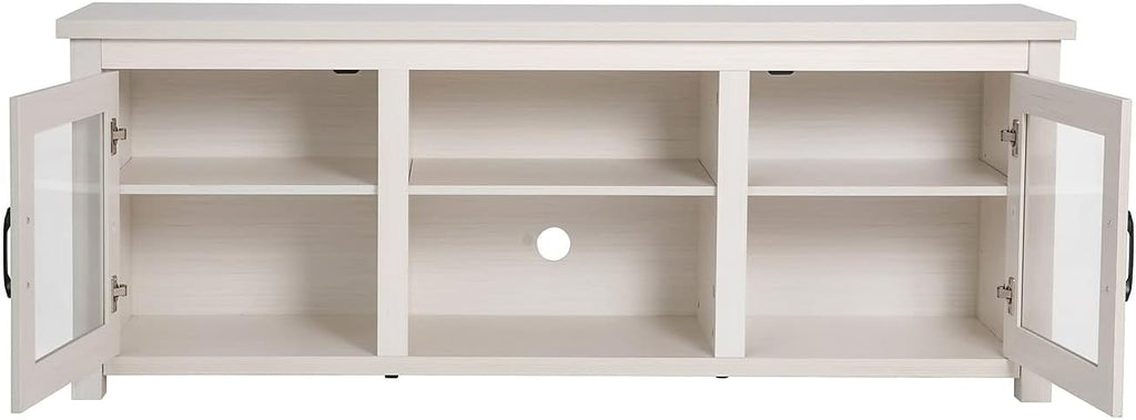 Flash Furniture Sheffield Engineered Wood TV Stand for 80' TVs, Media Console/TV Cabinet with 3 Adjustable Shelves and Glass Doors, White Wash Finish