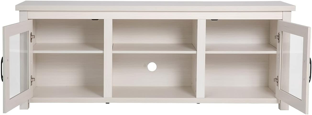 Flash Furniture Sheffield Engineered Wood TV Stand for 80' TVs, Media Console/TV Cabinet with 3 Adjustable Shelves and Glass Doors, White Wash Finish
