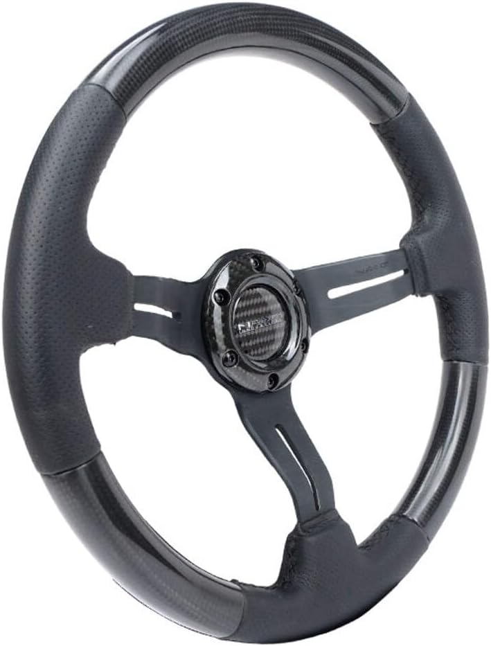 NRG Innovations NRG-ST-010CFBS Steering Wheel - Carbon Fiber Steering Wheel with LEATHER ACCENT 350mm 1.5' DEEP BLACK STICHING