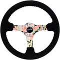 NRG Innovations NRG-RST-036FL-S Reinforced Steering Wheel - Hydro Dipped Tropical Floral 3' Deep, 5mm Spoke, 350mm Sport Steering Wheel Black Suede With Black Baseball Stitching