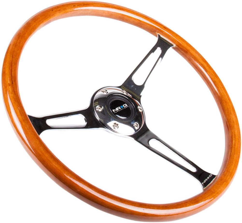 NRG Innovations NRG-RST-360SL Reinforced Classic Wood Grain Wheel, 360mm, 3 Spoke Center in Chrome, Custom Stained Mahogany