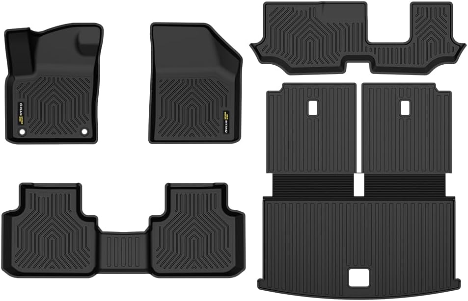 TPE Floor Mats Fit VW Atlas 7 Passenger 2018-2026 1st & 2nd & 3rd Row & Cargo Mat Truck Accessories Cargo Liners All Weather Protection 5PCS Black Alfombras para Carro