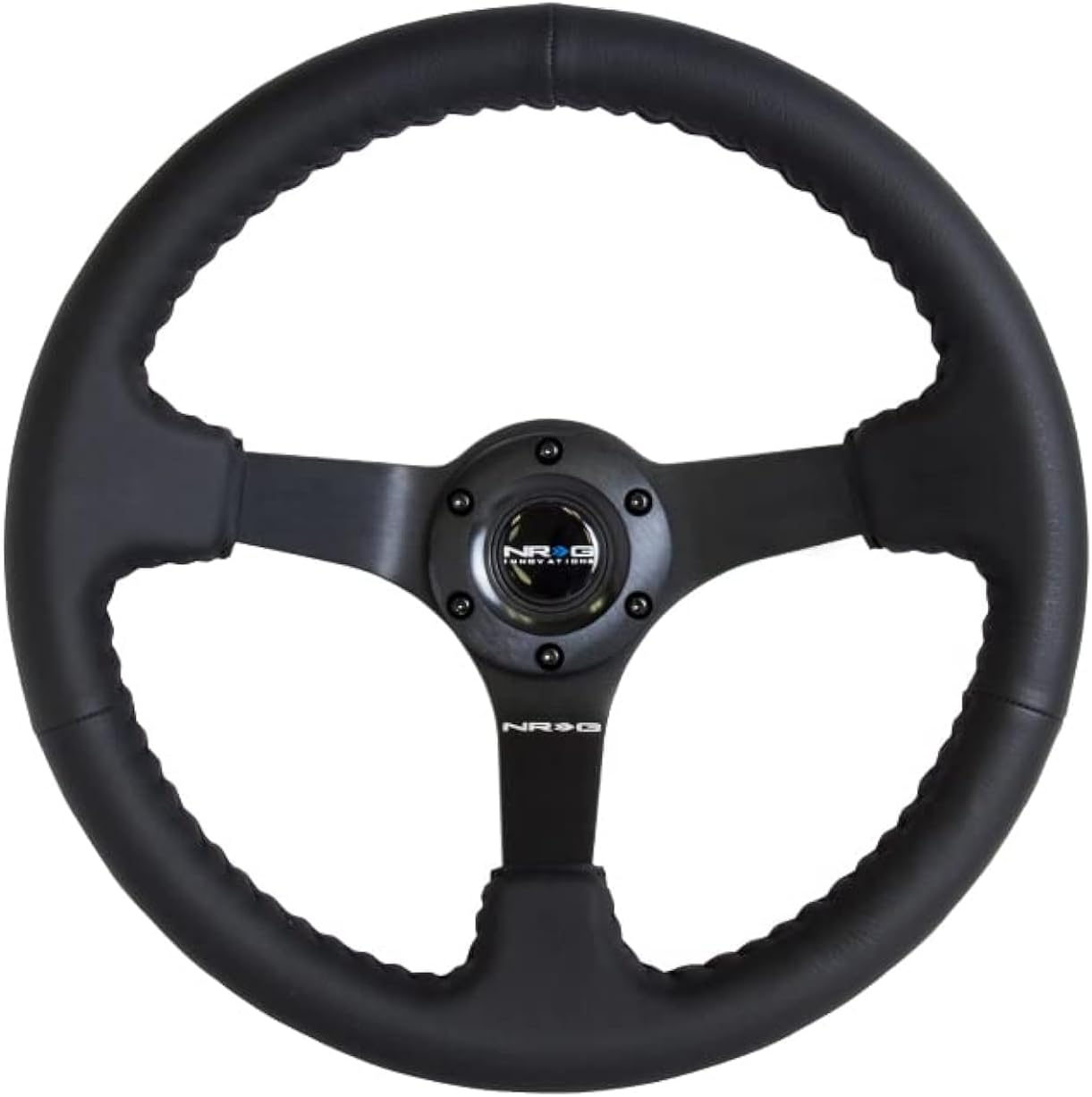 NRG Innovations NRG-RST-036MB-R Reinforced Steering Wheel- RACE STYLE 350mm Sport Steering Wheel (3' Deep) Black Leather With Black Baseball Stitching - Matte Black Spoke