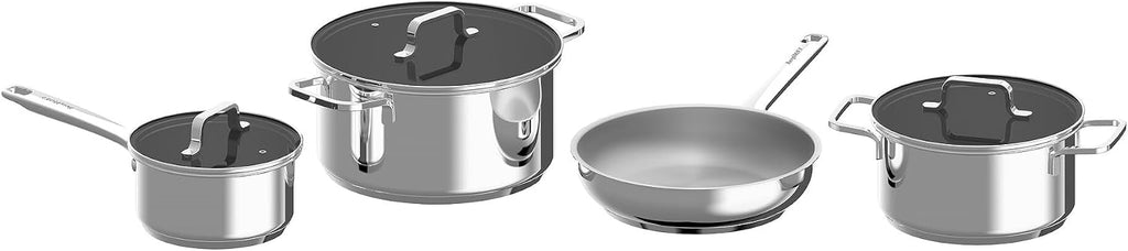BergHOFF Helix set of 7 Cookware Set With Glass Lids Recycled 18/10 Stainless Steel Induction Pots and Pans Scratch-resistant Oven Safe