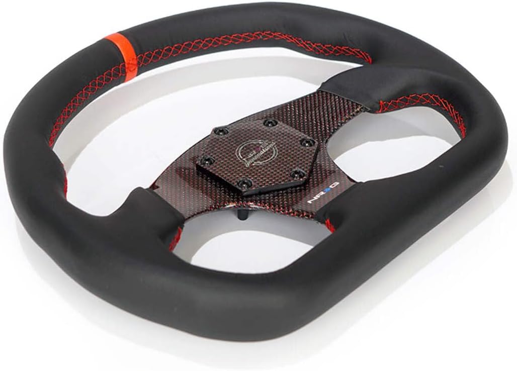 NRG Innovations NRG-RST-024CF-RD Carbon Fiber Steering Wheel 320mm, Red Carbon Fiber Center with Red Stitch Red Center Mark, Flat Bottom