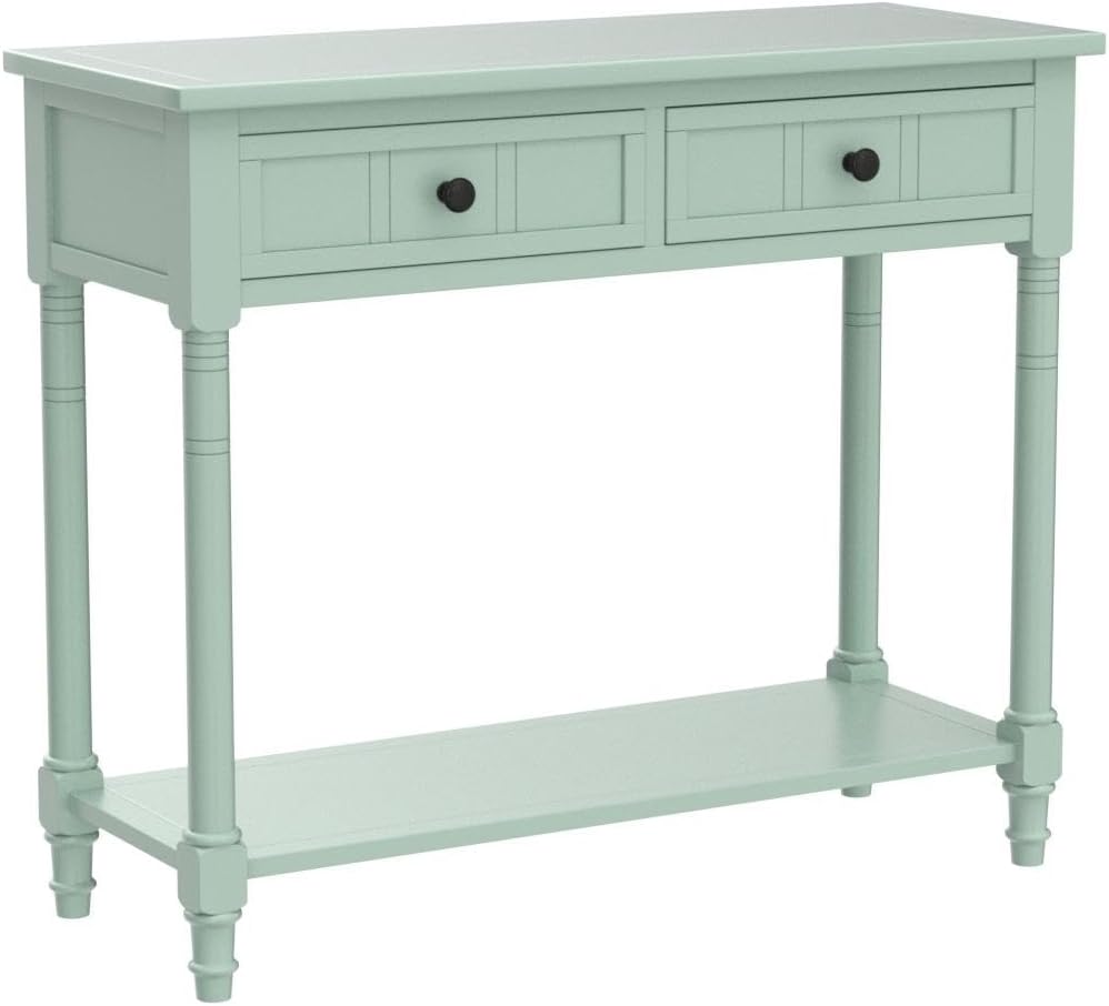 Merax Wood Sofa Table Console Table,Entryway Table Traditional Design with Two Drawers and Bottom Shelf for Living Room,Hallway,Dining Room,Retro Blue