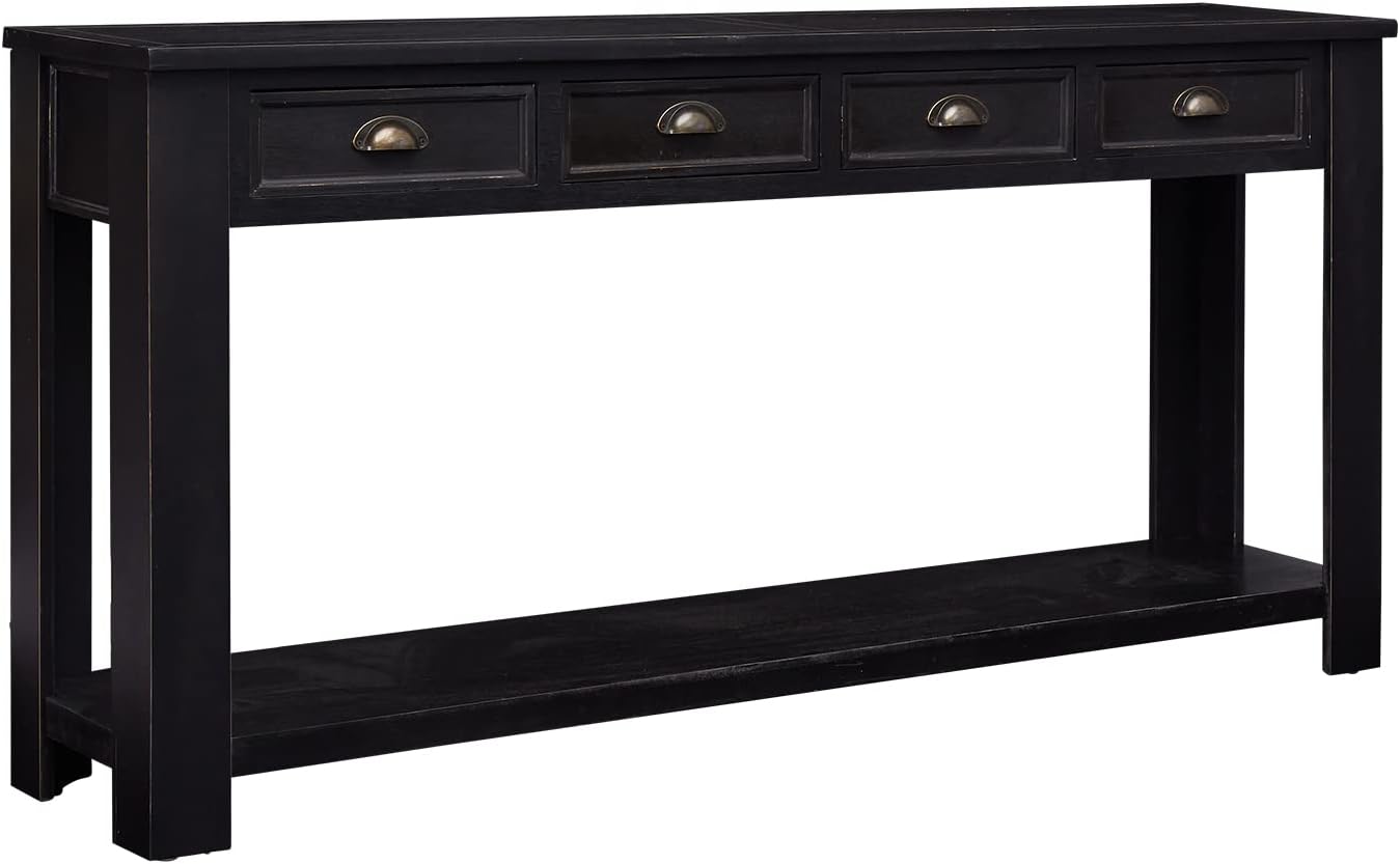 Kinfant Console Table for Entryway - 60' Long Rustic Sofa Table with 4 Drawers and Storage Shelf, Black