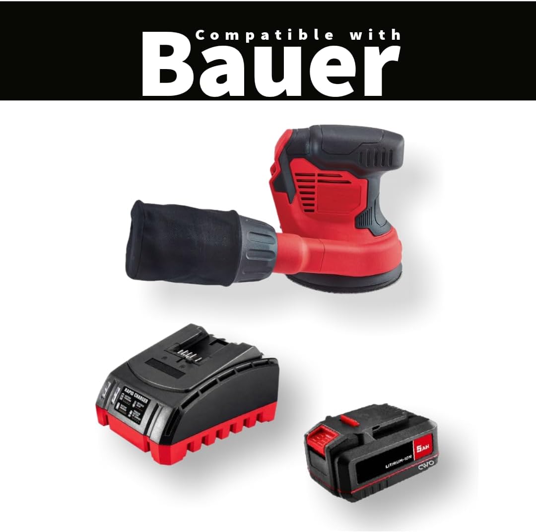 Generic Works with All BAUER 20V Tools: 5.0 Ah Battery and Charger Kit with FREE Cordless 5 in. Random Orbit Sander