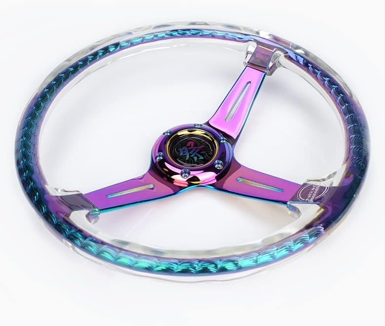NRG Innovations NRG-RST-027MC-CL Reinforced Steering Wheel 350mm 2' Deep Dish Clear Acrylic Steering Wheel and NeoChrome Spoke Finish with Slits