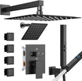 Shower Faucet Sets Matte Black Shower System,STARBATH 4 Way 12+6' Dual Head Shower Set Complete with 2 in 1 Handheld,Wall Mounted Rainfall Shower Head with 4 Body Spray Jets, Shower Jets System