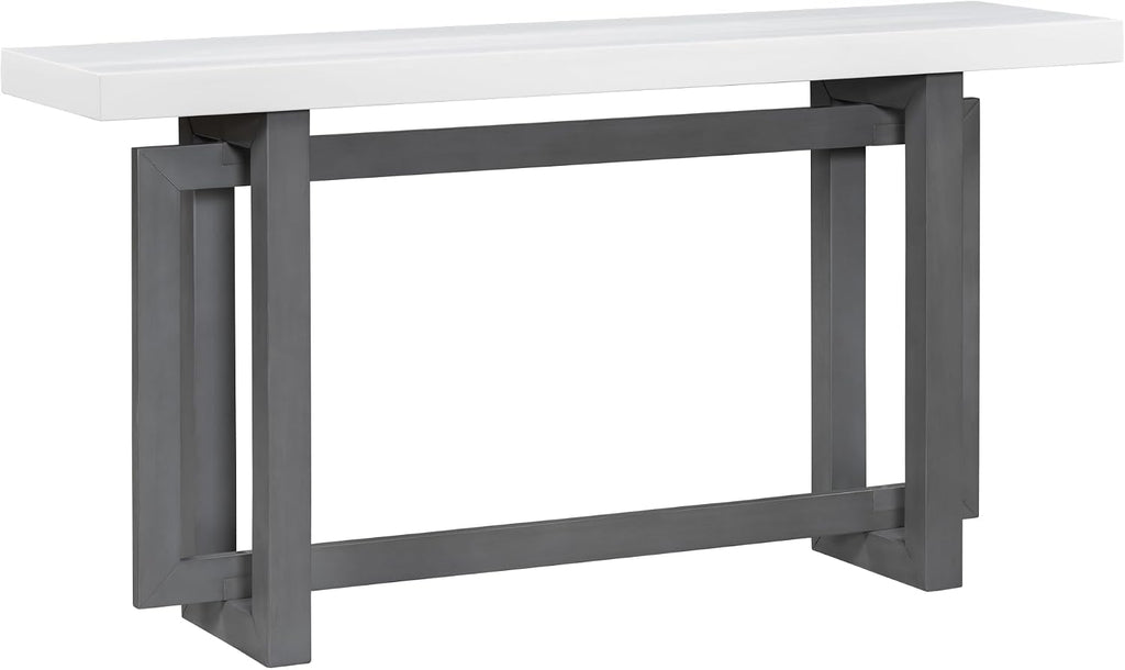 Merax 60 in White Gray Console Table, White Gray Entryway Table with Minimalist Industrial Style for Entry Way, Hallway, Living Room, Foyer