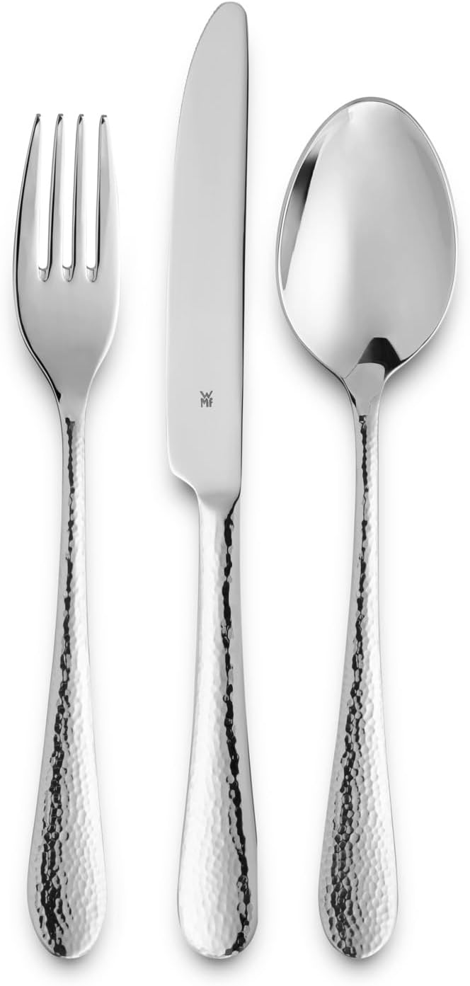 WMF Sitello Cutlery Set for 12, Cromargan, 60-Piece Cutlery Set, Monoblock Knife, Polished Cromargan Stainless Steel, Hammered, Ergonomic, Bright, Suitable for