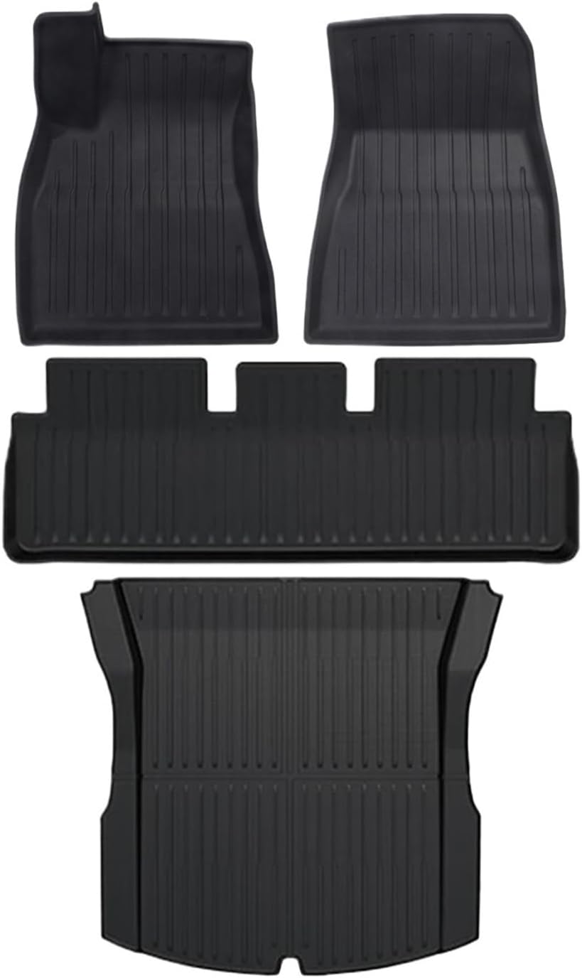 All Weather TPE Floor Mats Cargo Liner Compatible with Tesla Model 3 Highland 2024 Waterproof Anti-Slip Trunk Mats TPE Foot Pads(4PCS Set)