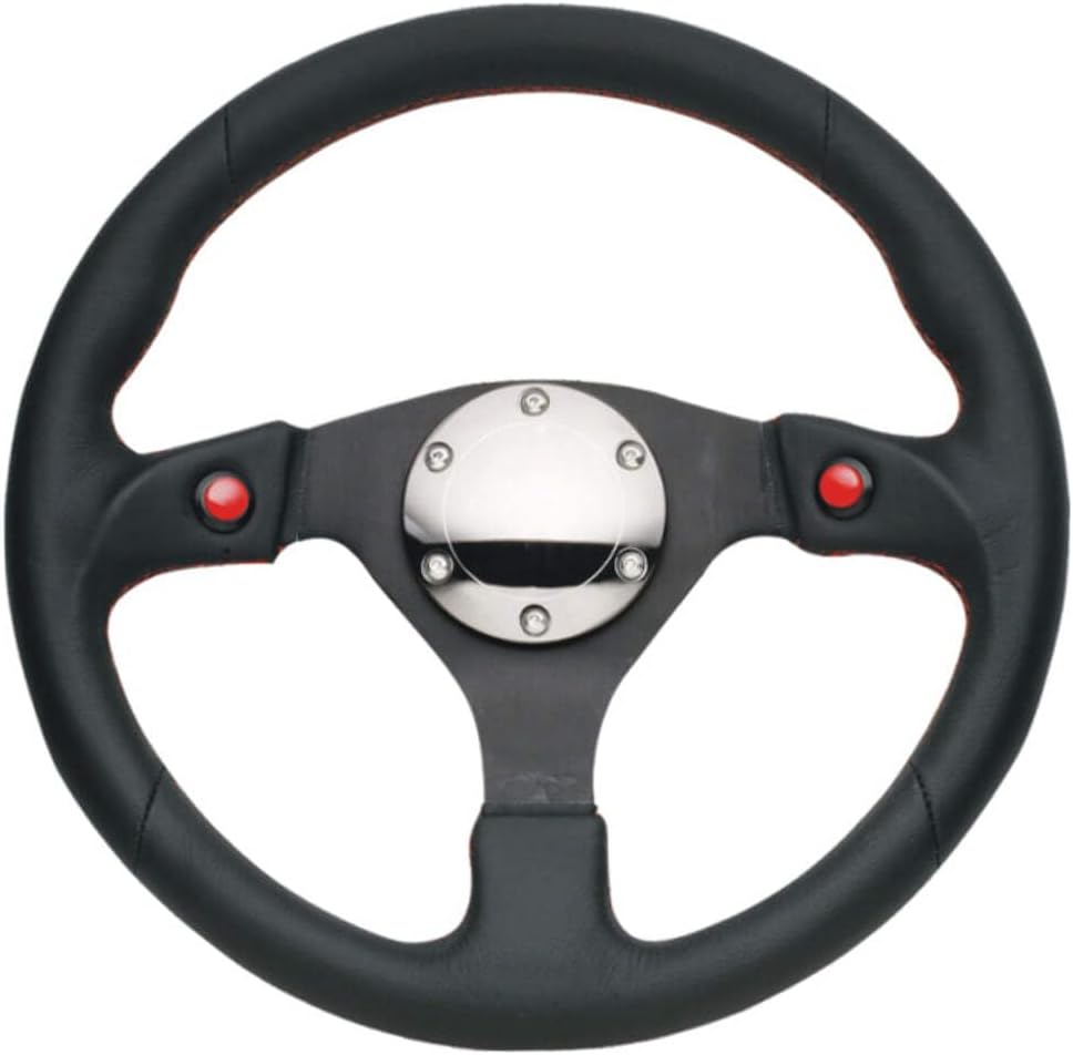 NRG Innovations NRG-RST-007R Reinforced Steering Wheel- 320mm Sport Steering Wheel With/Dual Horn Button/Chrome Plate/Leather, Double Riveted Spokes