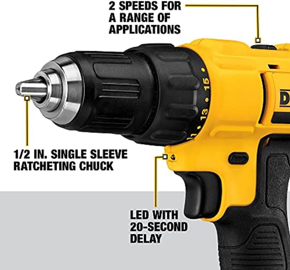 DEWALT 20V Max Cordless Drill / Driver Kit, Compact, 1/2-Inch with Titanium Drill Bit Set, Pilot Point, 21-Piece (DCD771C2 & DW1361)