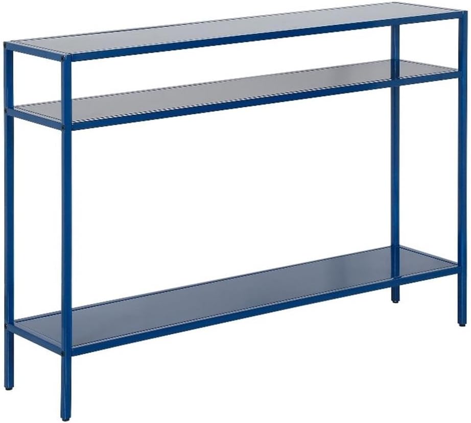 Henn&Hart 42' Modern Metal Rectangular Console Table Entryway Table, Sofa Table with Open Display Shelves for Entryway, Living Room, Couch, Hallway, or Office, Grecian Blue