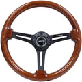 NRG Innovations NRG-RST-018BR-BK Reinforced Classic Wood Grain Steering Wheel, 350mm, 75mm Deep, 3 Spoke Slotted Center Black With Brown Painted Wood, Double Riveted Spokes