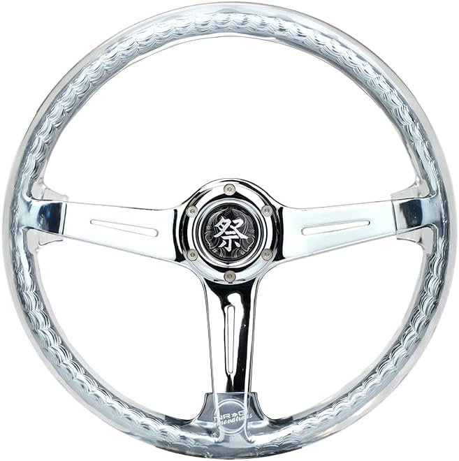 NRG Innovations NRG-RST-027CH-CL Reinforced Steering Wheel 350mm 2' Deep Dish Clear Acrylic Steering Wheel in Clear and Geometric NeoChrome Spoke Finish with Slits