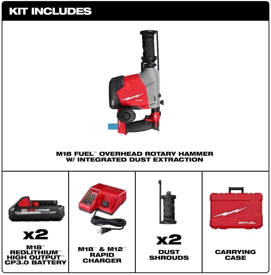 3311-22 Cordless Rotary Hammer for Milwaukee M18 FUEL 18V Overhead Rotary Hammer w/Dust Extraction - NEW