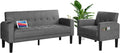 AILEEKISS 2 Piece Living Room Sofa Set 56' W Loveseat Sofas with 2 USB and Removable Armrests, Modern Fabric, 2 Pcs Sectional Couches Set for Apartment, Small Space, Dark Grey