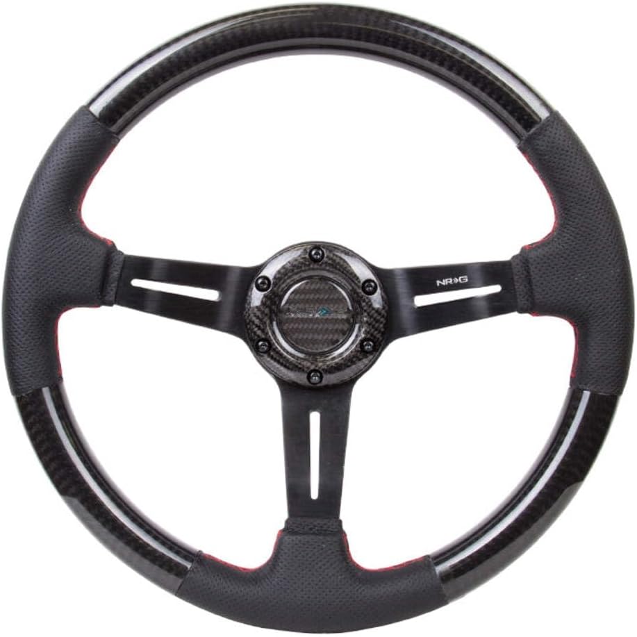 NRG Innovations NRG-ST-010CFRS Carbon Fiber Steering Wheel 1.5' Deep Dish, Leather Wrapped, 6 X 70 PCD, Black Anodized