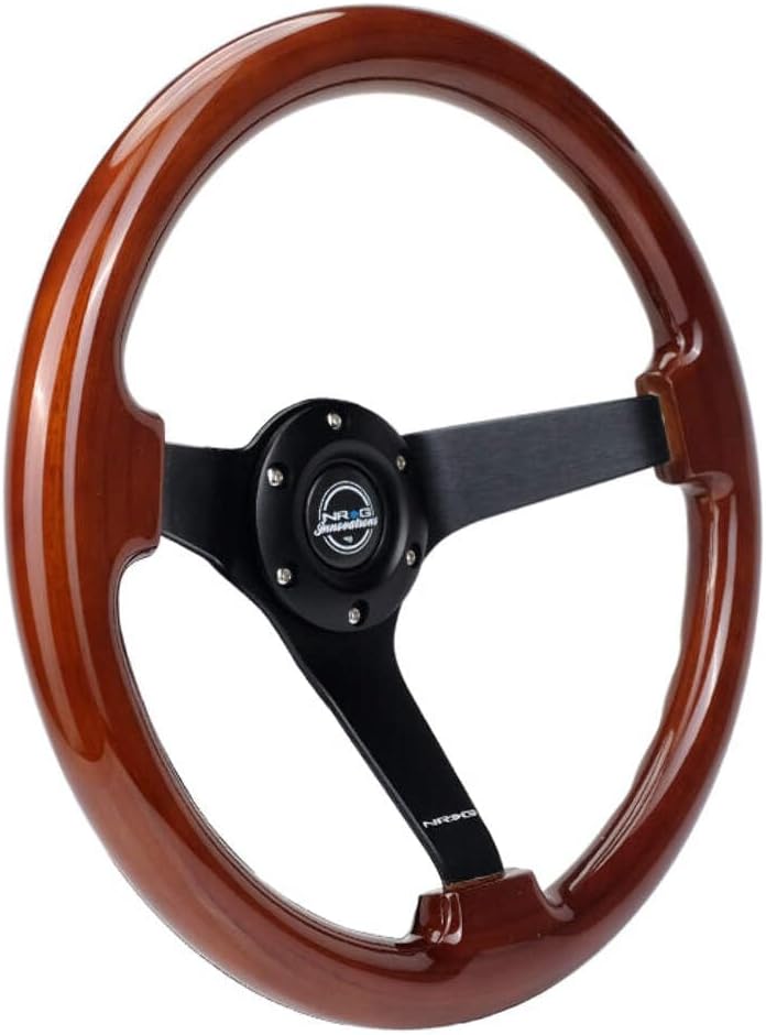NRG Innovations NRG-RST-036BR-BK Reinforced Steering Wheel Classic Wood Grain Wheel (3' Deep), 350mm, 3 Solid Spoke Center in Black Matte Finish
