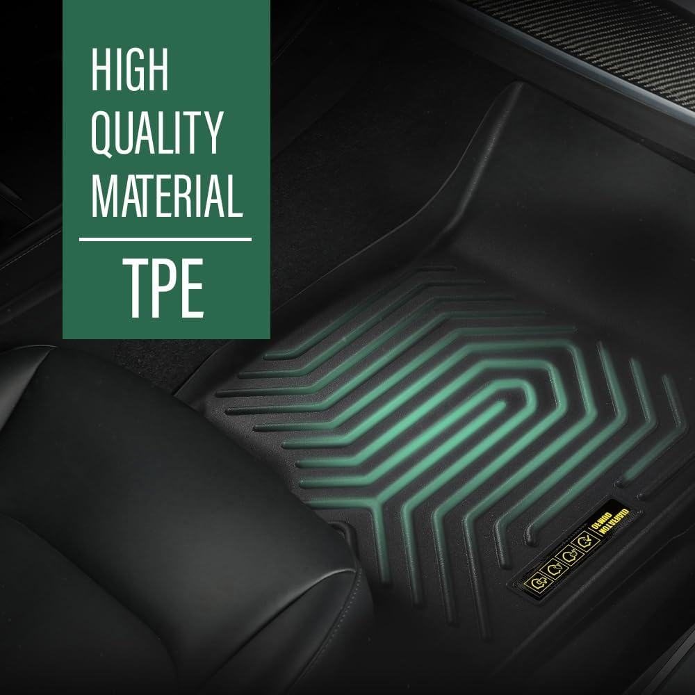 GRAND ORANGE 1st & 2nd & 3rd Front Rear Full Set 7PCS Floor Mats Cargo Liners Compatible with Tesla Model S 2021-2024 TPE All Weather Protection Floor Liners Black Alfombras para Carro