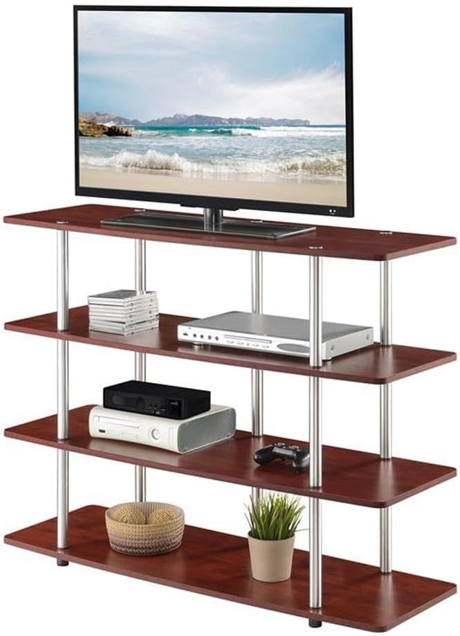 Convenience Concepts Designs2Go No Tools XL Highboy 4-Tier TV Stand 47.25' - Entertainment Center for TVs up to 55 Inches, Modern TV Console with Shelves for Living Room, Family Room, Cherry