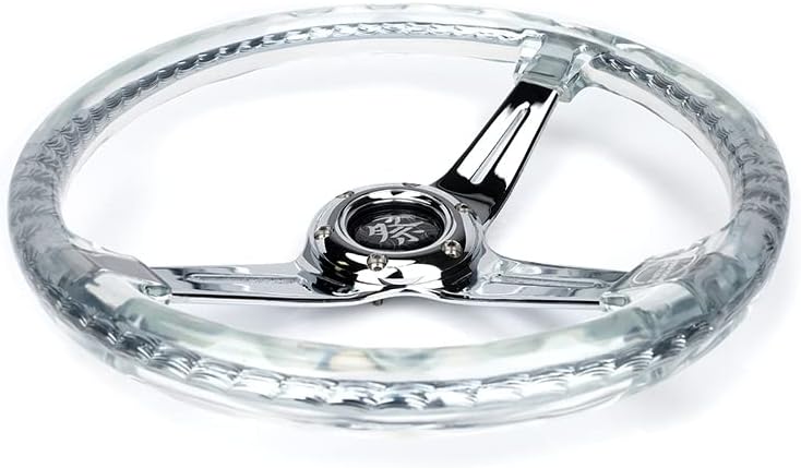 NRG Innovations NRG-RST-027CH-CL Reinforced Steering Wheel 350mm 2' Deep Dish Clear Acrylic Steering Wheel in Clear and Geometric NeoChrome Spoke Finish with Slits
