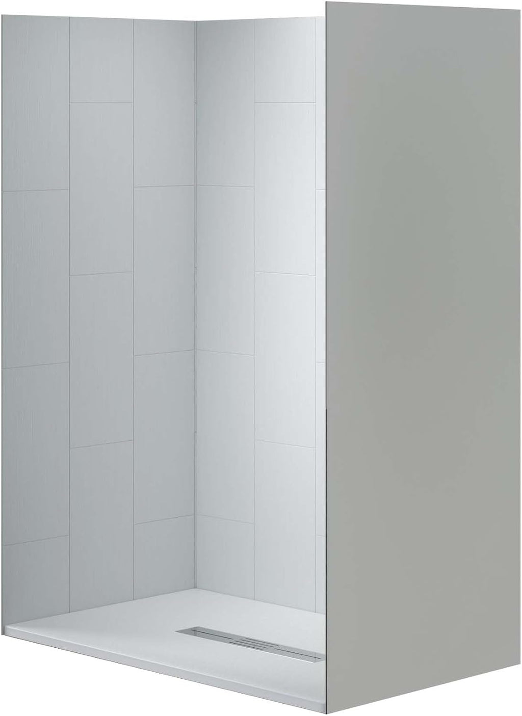 WOODBRIDGE 60 in. L x 36 in. W x 75 in. H Alcove Solid Surface Shower Combo Kits with Glue Up Shower Walls in Matte White and Curbless Shower Base with Center Drain in Black